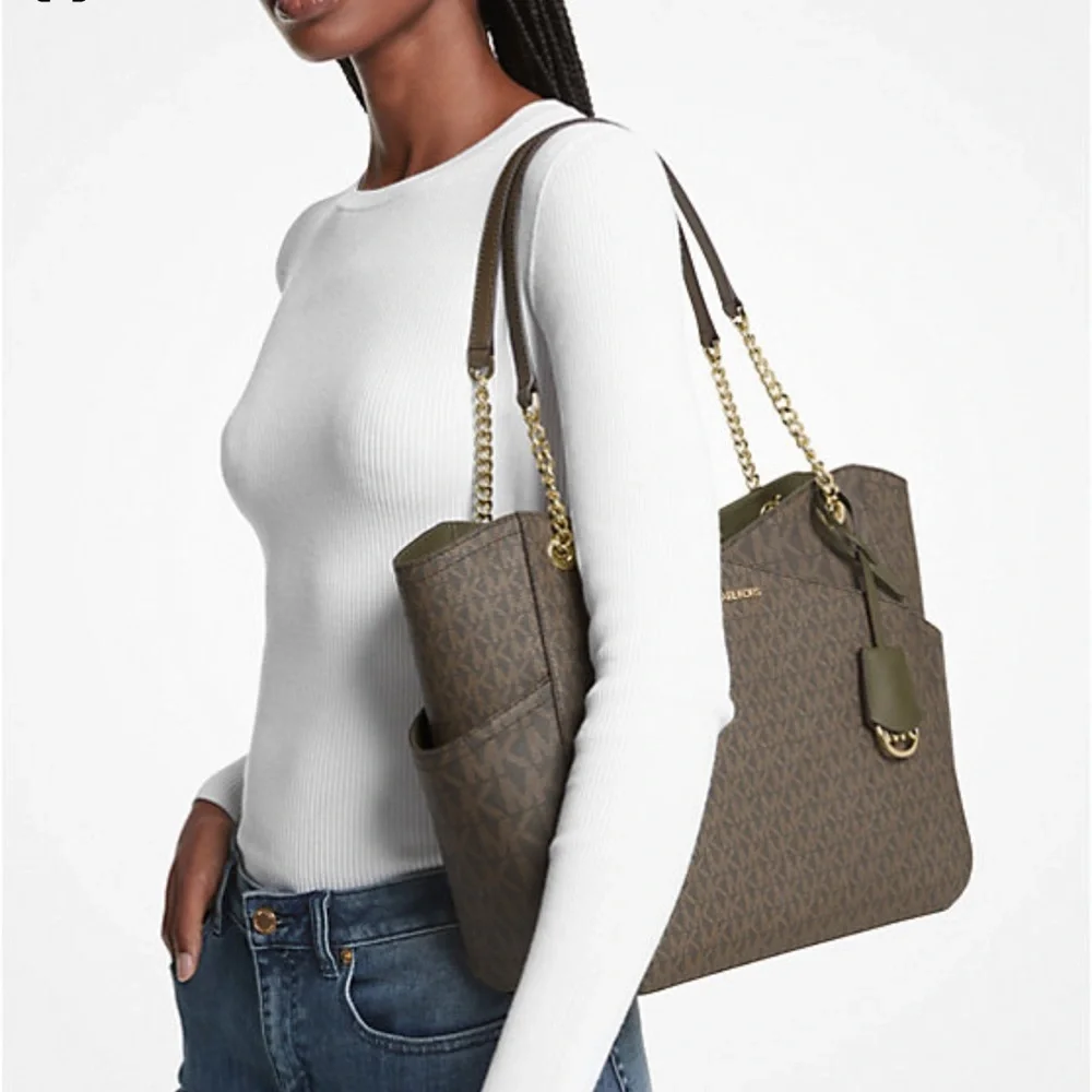 MICHAEL KORS Jet Set Large Logo Tote Shoulder Bag COLOR OLIVE NWT